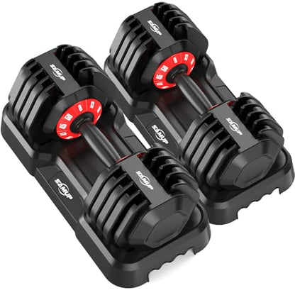 Adjustable Dumbbell Set of 2, 50LBS/100LBS Weights Dumbbell Set with Storage Box, 25lbs/50lbs Pair Adjustable Weights with Anti-slip Silicone Grip, 5-in-1/10-in-1 Quick-Lock Hand Weight Set For Home Gym Suit both Men and Women - color: 50LBS Pair(Total 10