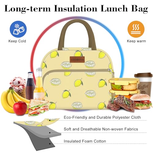 Coobiiya Lunch Bag for Women Men, Cute Lunch Tote Bags Insulated Reusable LunchBox Large Capacity Cooler Bag for Work Travel Picnic Green white - color: Lemon