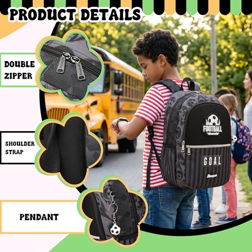Backpack for Boys Cool Black Backpack for School,Lightweight Elementary Bookbag for Kids Ages 6–12,Back To School Soccer Bookbag - color: Black Football