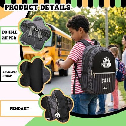 Backpack for Boys Cool Black Backpack for School,Lightweight Elementary Bookbag for Kids Ages 6–12,Back To School Soccer Bookbag - color: Black Football