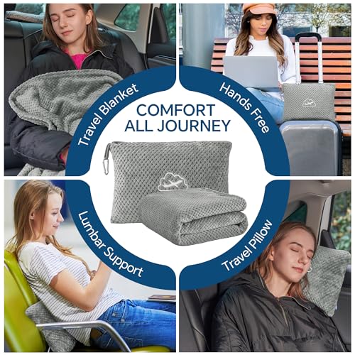 BEDELITE Travel Blanket with Bag, Ultra-Soft Jacquard Fleece Blanket with Luggage Sleeve & Backpack Clip, Airplane Blanket Travel Essentials, Grey - color: Grey
