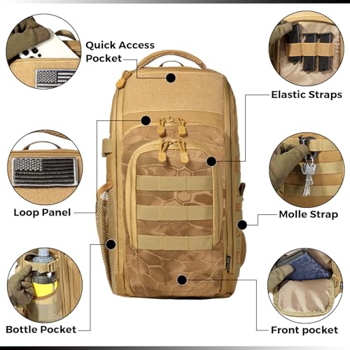 DBTAC Tactical Personal Defense EDC Bags & Packs | 10L Military Shoulder Backpack with Sling for Concealed Carry, Range, Travel, Hiking, Outdoor Sports (Brown Apatite) - color: Brown Apatite