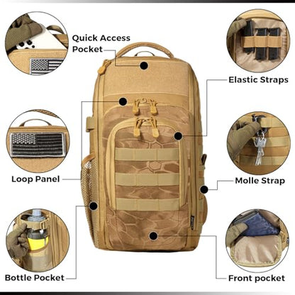 DBTAC Tactical Personal Defense EDC Bags & Packs | 10L Military Shoulder Backpack with Sling for Concealed Carry, Range, Travel, Hiking, Outdoor Sports (Brown Apatite) - color: Brown Apatite