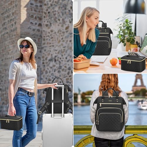 AIJIEKE Lunch Backpack for Women, 15.6 Inch Laptop Backpack with Detachable Insulated Cooler Lunch Box, 2-in-1 Water Resistant Work Computer Bag for Nurse Teacher College Commute, Black - color: Black