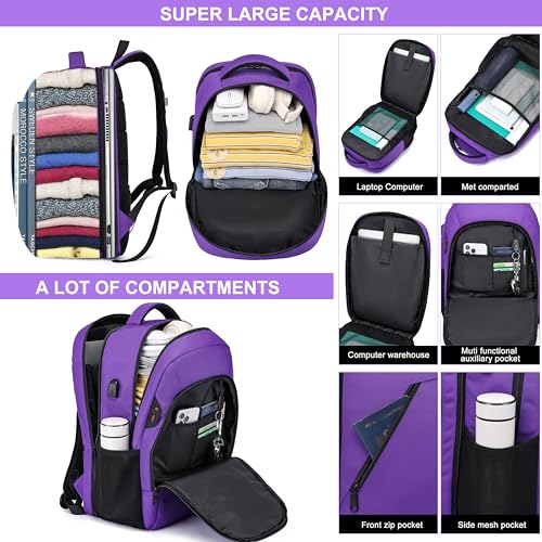 CAFELE Laptop Backpack 17.3 Inch Computer Backpack Daypack Water-Repellent Laptop Bag with USB Charging Port for Business/School/Travel/Women/Men (Purple, 17.3 Inches) - color: Purple