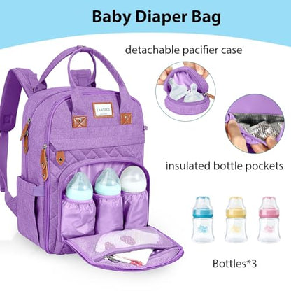 LANDICI Diaper Bag Backpack, Multifunction Baby Diaper Bags with Changing Pad, Stroller Straps & Pacifier Case, Travel Essentials Back Pack for Mom Dad Boy Girl, Large Capacity, Waterproof, Lavender - color: Lavender