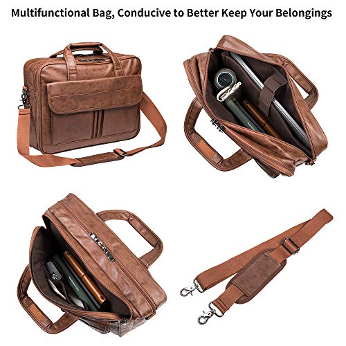 seyfocnia Men's Business Travel Briefcase Leather Handmade Messenger Bags Laptop Bag - color: Brown, size: 17.3inch