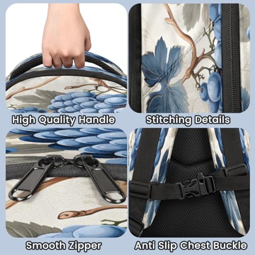 Watercolour Beautiful Grapes Backpack with Chest Strap Reflective Lightweight Travel Hiking Backpack for Men Women Waterproof Daypack Back Pack for Commute Camping