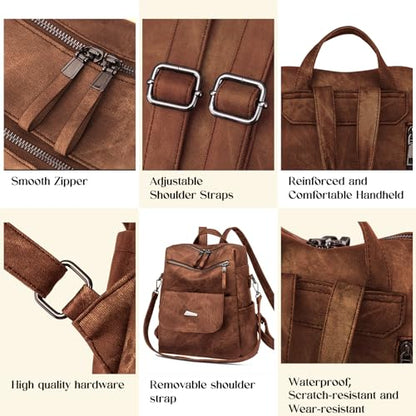 Backpack Purse for Women, Women Backpack Purse Small Leather Waterproof Anti-theft Shoulder Bags Handbags Ladies - color: Caramel
