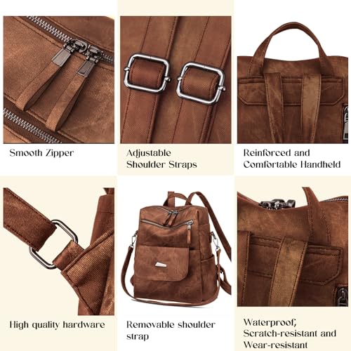 Backpack Purse for Women, Women Backpack Purse Small Leather Waterproof Anti-theft Shoulder Bags Handbags Ladies - color: Caramel