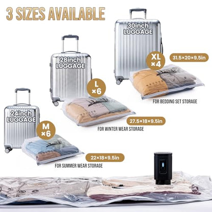 TAILI Vacuum Storage Bags with Rechargeable Electric Pump, 16 Pack (6M+6L+4XL), Vacuum Seal Bags for Clothing, Packing Cube Compression for Vacation Cruise, Portable Storage for Travel Essentials - size: 16 Combo