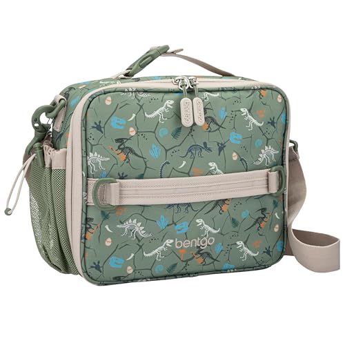 Bentgo Kids Lunch Bag - Durable, Double-Insulated Lunch Bag for Kids 3+; Holds Lunch Box, Water Bottle, & Snacks; Easy-Clean Water-Resistant Fabric & Multiple Zippered Pockets (Dino Fossils) - color: Dino Fossils