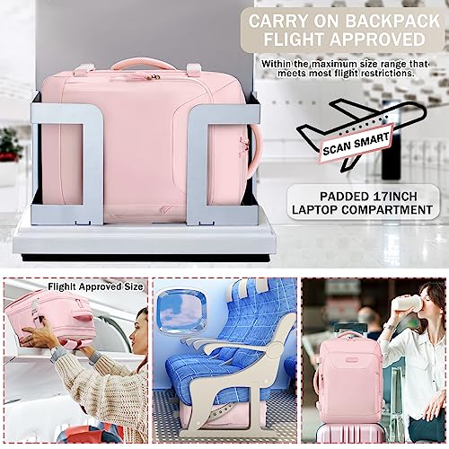 Travel Backpack for Women, Carry On Backpack, TSA 15.6inch Laptop Backpack Flight Approved, College Nurse Bag Casual Daypack for Weekender Business Hiking, Pink - color: Pink