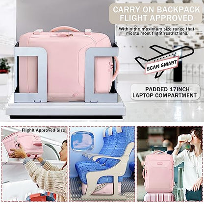 Travel Backpack for Women, Carry On Backpack, TSA 15.6inch Laptop Backpack Flight Approved, College Nurse Bag Casual Daypack for Weekender Business Hiking, Pink - color: Pink