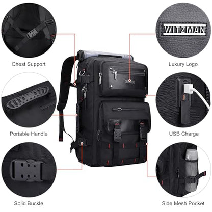 WITZMAN Travel Backpack for Men Duffle Bags Fits 17 Inch Laptop | Nylon Water-resistant 3-in-1 Carry on Backpack Airline Approved, Large Convertible Overnight Rucksack, B685 Black - color: Black