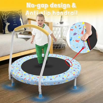 Mersco 36" Mini Toddler Trampoline with Handles, Indoor Quiet Kids Trampoline with Super Safety Mat and Durable Steel Frame, Indoor/Outdoor - color: Light Blue Print