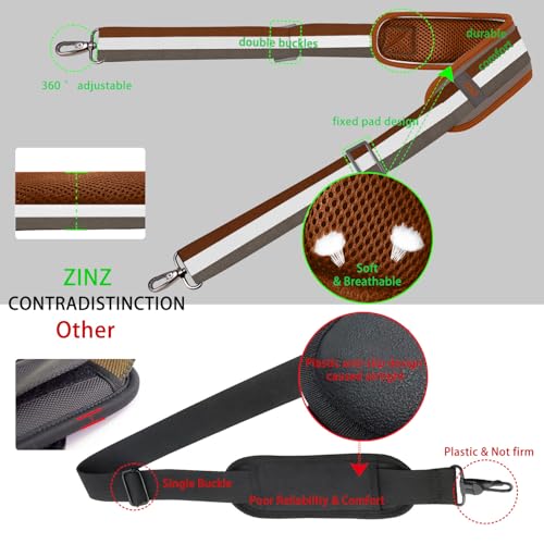 ZINZ 79 inch Shoulder Strap, Extra-thick Fixed Cushion Pad and Dual Clasps Universal Replacement Strap with Metal Swivel Hooks for Laptop Bags, Luggage Bags, Camera, Crossbody(Stripes-BrWGy) - color: Stripes-brwgy