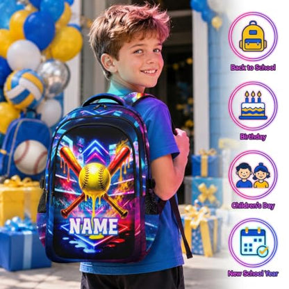 Kids Backpack for Boys Personalized School Backpacks for Softball Lovers, Lightweight Casual Bookbag for Kindergarten Primary Elementary Middle - color: Yellow