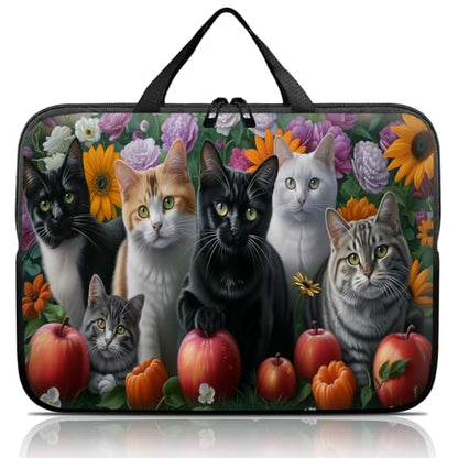 14 15 15.4 15.6 inch Laptop Handle Bag Computer Bag, Pouch Holder Notebook Sleeve Cover Soft Case Compatible for Dell,Lenovo,Toshiba HP, Asus Notebook-Cute Cat Flower Apple - color: Cute Cat Flower Apple