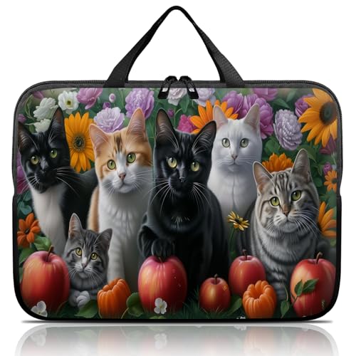 14 15 15.4 15.6 inch Laptop Handle Bag Computer Bag, Pouch Holder Notebook Sleeve Cover Soft Case Compatible for Dell,Lenovo,Toshiba HP, Asus Notebook-Cute Cat Flower Apple - color: Cute Cat Flower Apple