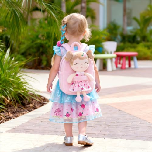 Gloveleya Toddler Backpack Baby Girl Gift Plush Bag Diaper Bag Plush Printed Flower Roses Backpack - color: A011 Printed Roses Backpack, size: 9 inches