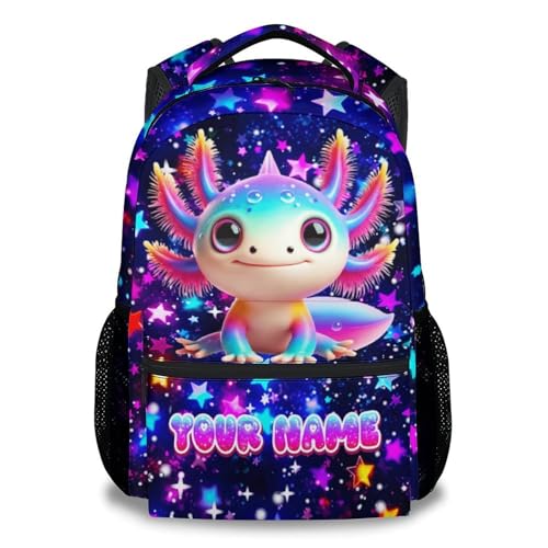 COZYAURA Kids Backpack Custom Axolotl Bookbag for Girls - 17 Inch Personalized Bookbag with Name for Elementary Kindergarten Toddler Schoolbag - color: Red
