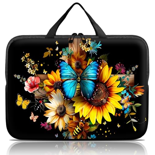 14 15 15.4 15.6 inch Laptop Handle Bag Computer Bag, Pouch Holder Notebook Sleeve Cover Soft Case Compatible for Dell,Lenovo,Toshiba HP, Asus Notebook-Blue Butterfly on Flowers - color: Blue Butterfly on Flowers
