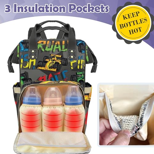 Customized Diaper Bag Customized Diaper Backpack Nappy Backpack Personalized Diaper Bags Boys Multifunction Shoulders Bag Nursing Bags, Colorful Road Car - color: Colorful Road Car