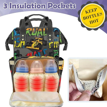 Customized Diaper Bag Customized Diaper Backpack Nappy Backpack Personalized Diaper Bags Boys Multifunction Shoulders Bag Nursing Bags, Colorful Road Car - color: Colorful Road Car