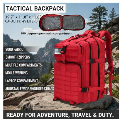 45L Military Tactical Backpack for Men & Women Bug Out Bag Assault pack Molle Daypack Hiking Trekking Rucksack(45L red) - color: 45l Red