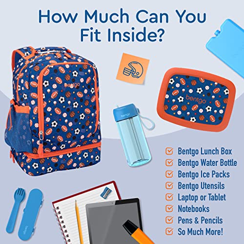 Bentgo Kids 2-in-1 Backpack & Insulated Lunch Bag - Durable 16” Backpack & Lunch Container in Unique Prints for School & Travel - Water Resistant, Padded & Large Compartments (Sports) - color: Sports