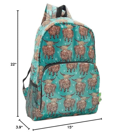 ECO CHIC Hiking Lightweight Packable Backpack - Foldable Daypack for Travel & Hiking & Outdoor Adventures - Waterproof Backpack from Recycled Materials (Highland Cow Teal) - color: Highland Cow Teal