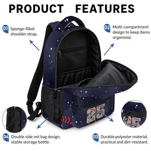 Personalized Baseball Drip Backpack for Kids Boys Girls, Blue Ice Cream Print Travel Bag, Multi Pocket Everyday Backpack (#7) - color: #7
