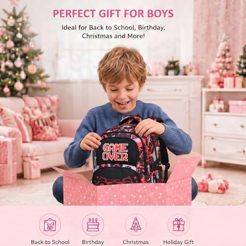 3PCS Kids Backpack Set, School Backpack with Lunch Bag & Pencil Case, Lightweight Waterproof Bookbag for Kids (Gamer Red) - color: Gamer Red
