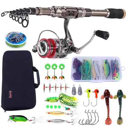 Sougayilang Fishing Rod and Reel Set Carbon Fiber Telescopic Fishing Rod 12+1BB Spinning Reel with Carry Case for Saltwater Freshwater - color: silver, size: 5.91 ft - 2000