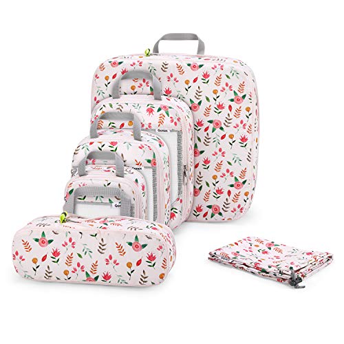 Compression Packing Cubes, Gonex Extensible Storage Mesh Bags Organizers - color: Floral - Pink, size: Set of 6