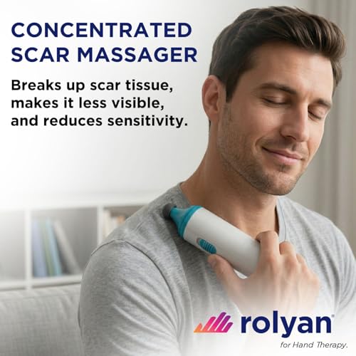 Rolyan Mini Scar Massager, Handheld Portable Vibration Massager with Interchangeable Heads, Quiet, Battery Operated for Targeted Hand & Skin Care, Reduces Appearance and Sensitivity of Scars