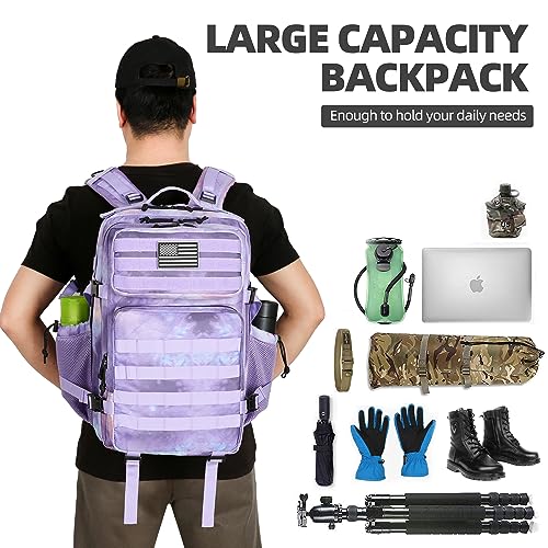 Military Tactical Assault Backpack - 45L 3 Day Assault Pack with MOLLE Waterproof Rucksack - color: Purplestars