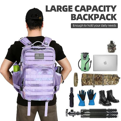Military Tactical Assault Backpack - 45L 3 Day Assault Pack with MOLLE Waterproof Rucksack - color: Purplestars