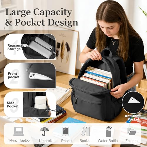 Black Middle School Backpack For Men Women Simple Backpack For College Students Aesthetic High School Bag Waterproof Bookbag For Teens Girls Boys - color: A1-black