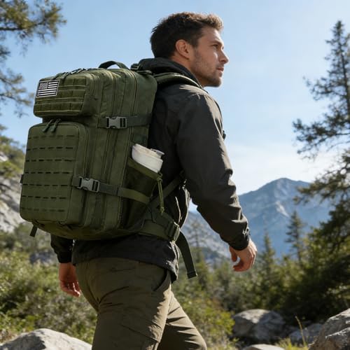 Military Tactical Backpack 45L/25L 3 Day Assault Pack Molle Daypack Hiking Backpack for Men and Women - color: Armygreen-2, size: 45L