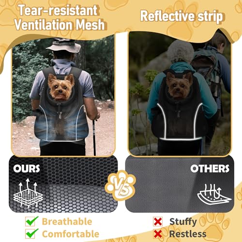 WOYYHO Pet Dog Carrier Backpack Small Dog Front Backpack Ventilated Mesh Dog Travel Back Pack with Safety Belt for Travel Hiking Cycling Outdoor Use (S (2-4.5 lbs), Black) - color: Black