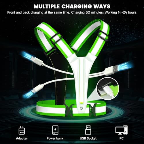 Fokia Kunbio LED Reflective Running Vest Gear,Light Up Vest Runners Night Walking USB Rechargeable,Up to 11hrs Light with Adjustable Waist/Shoulder for Women Men Kids - color: Colorful lights