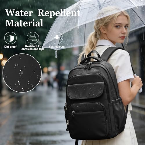 Cute Black School Backpack for Teens Girls Boys Waterproof School Bag Basic Backpack for College Students Multi Pocket Backpack Lightweight Casual Daypack Backpacks for Women Men - color: Black