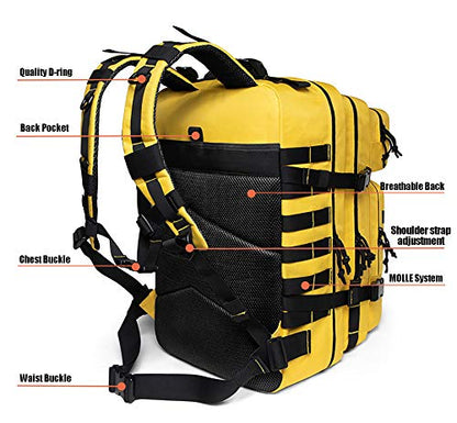 QT&QY 45L Military Tactical Backpacks Molle Army Assault Pack 3 Day Bug Out Bag Hiking Treeking Rucksack… - color: 3.2 Yellow