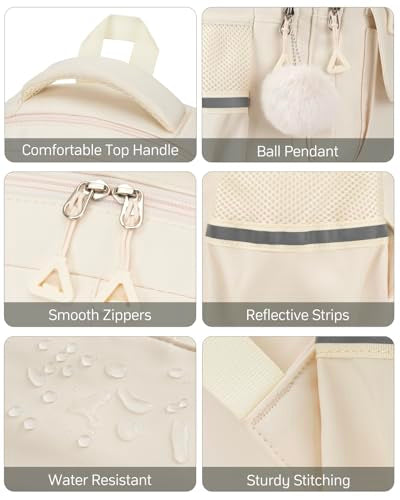 Cute Teen Girls Backpack, Big Student School Backpack Laptop Bookbag for College Women Aesthetic Middle High School Bag, Mochilas Escolares, Beige - color: Beige, size: 15.6in