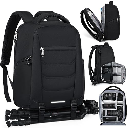 SDYSM Camera Bag Backpack Professional for DSLR SLR Mirrorless Camera Waterproof Laptop Back Pack 15.6 Inch with Rain Cover Anti Theft Travel Case Large Capacity Photography Backpack Black - color: Black, size: Large
