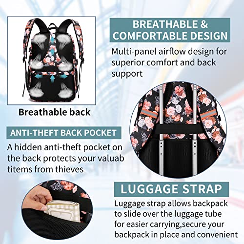 HILUSEN Lunch Backpack for Women, Insulated Cooler Lunch Box, Extra Large Work Backpack with USB Charging Port, Water Resistant 17 inch Travel Laptop Backpack - color: Black Pink