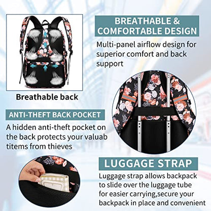 HILUSEN Lunch Backpack for Women, Insulated Cooler Lunch Box, Extra Large Work Backpack with USB Charging Port, Water Resistant 17 inch Travel Laptop Backpack - color: Black Pink