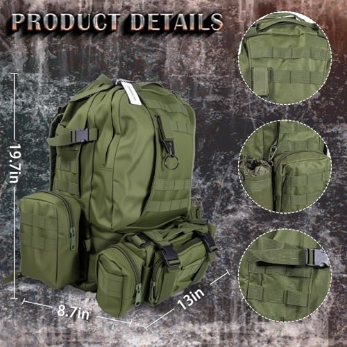 60L Tactical Backpack Military 3-Day Assault Pack, Waterproof Molle System Rucksack with Detachable Bag, Survival Bug Out Backpack for Men & Women(ArmyGreen) - color: Army Green
